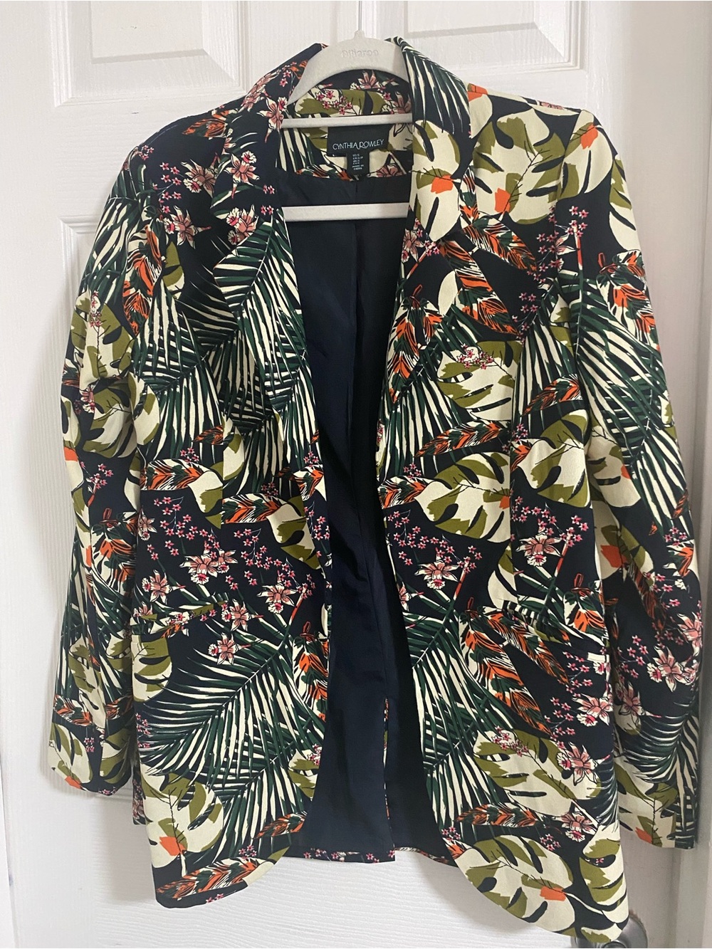 Cynthia Rowley Green & Black Tropical Print Blazer